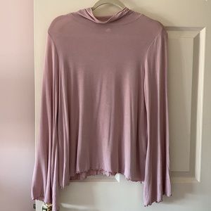 BP light pink long drape sleeve mock turtleneck
